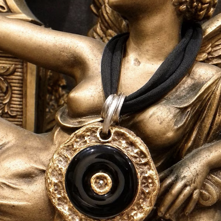   Round Onix Silent Core Pendant | One of a Kind Handmade Necklace | Black Onyx Wearable Art | Sculptural Reclaimed Materials Pendant  
